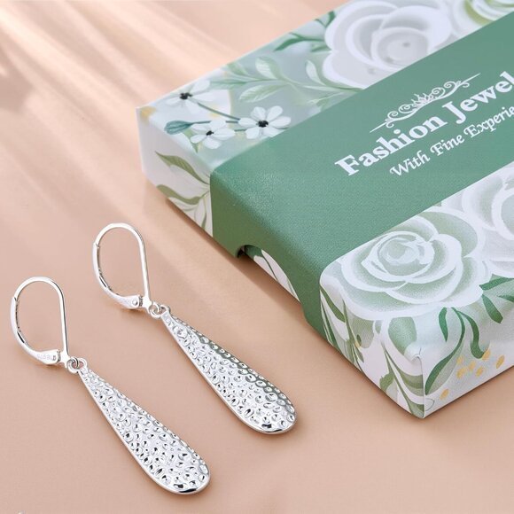 Women's 925 Sterling Silver Teardrop Dangle Leverback Hypoallergenic Earrings - Picture 3 of 7